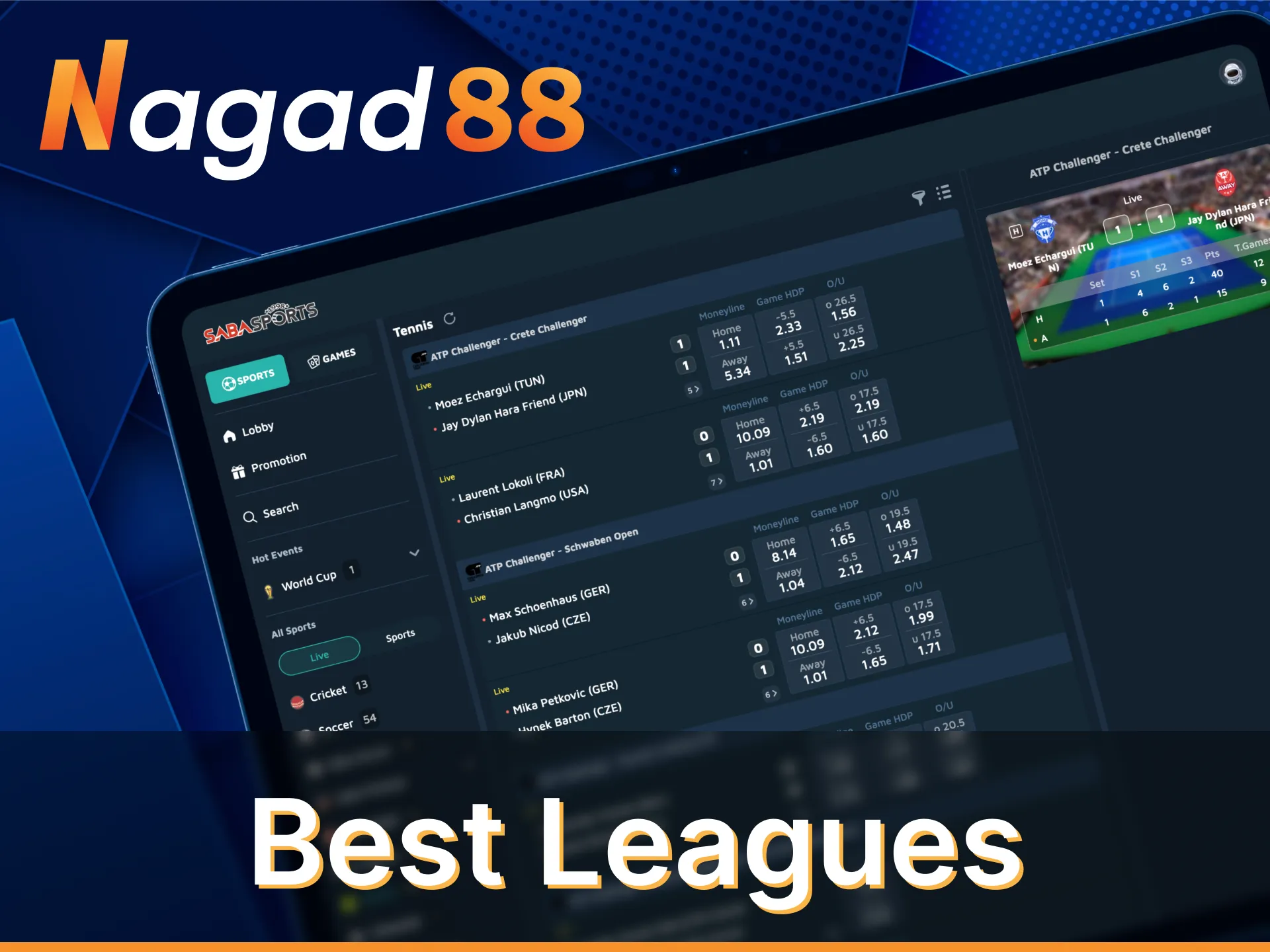 Engage in Nagad88 tennis betting with world-class events.