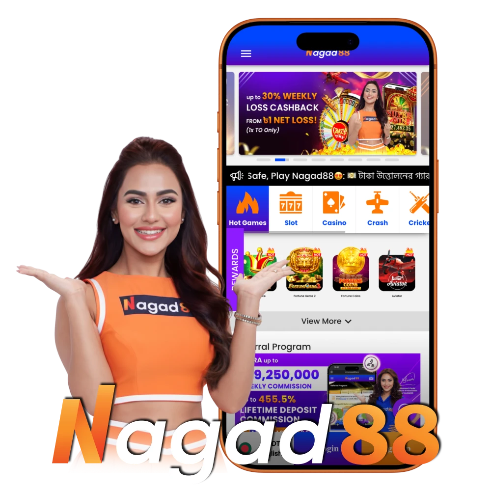 Play casino and place sports bets with the Nagad88 mobile app.